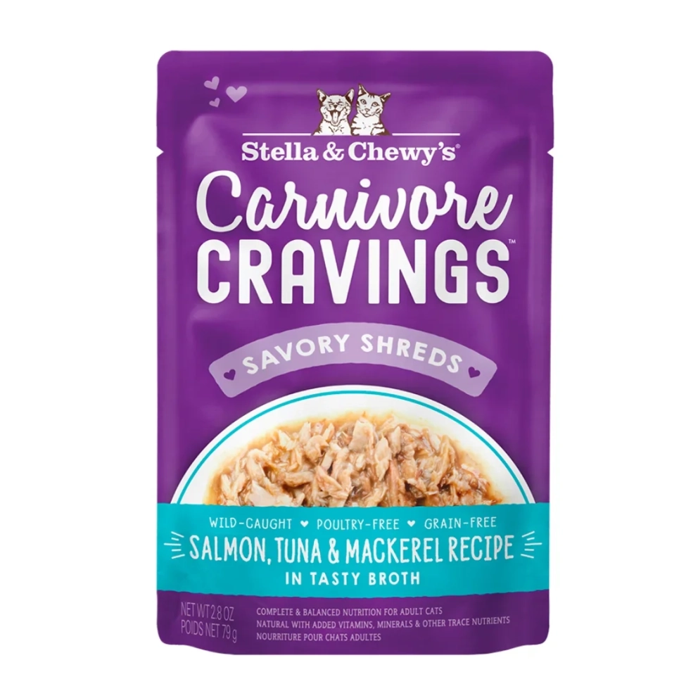 S&amp;C_cat_pouch_Caruivore_Cravings_GrainFree_Salmon_Tuna_Mackerel_2.8oz_1